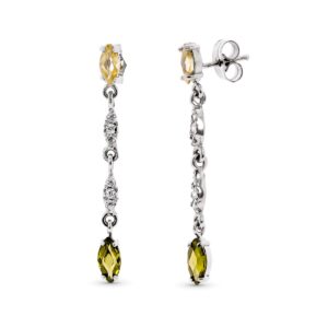 18K PENDIENTES LARGOS DE ORO BLANCO CON CIRCONITAS Y PIEDRAS