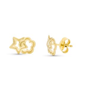 18K PENDIENTES ORO AMARILLO ESTRELLA Y FLOR 9X6 MM