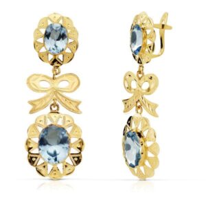 18K PENDIENTES CUBANA LAZO AGUAMARINA 43X15 MM