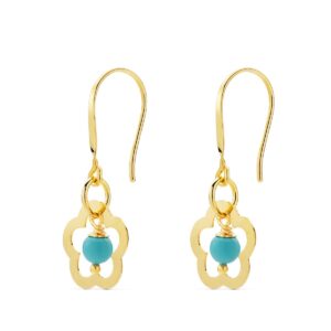 18K PENDIENTES FLOR CORAL O TURQUESA 28X12 MM CIERRE GANCHO