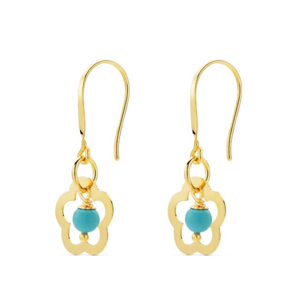 18K PENDIENTES FLOR CORAL O TURQUESA 28X12 MM CIERRE GANCHO