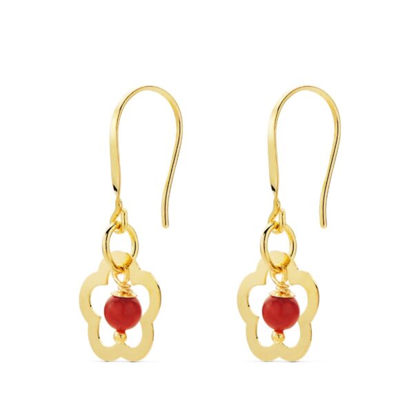 18K PENDIENTES FLOR CORAL O TURQUESA 28X12 MM CIERRE GANCHO - Imagen 2