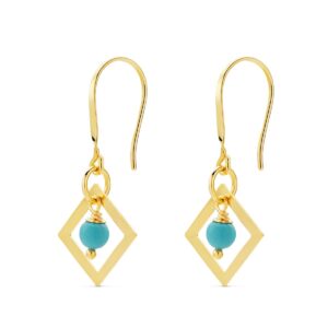 18K PENDIENTES CUADRADO CORAL O TURQUESA 30X14 MM CIERRE GANCHO