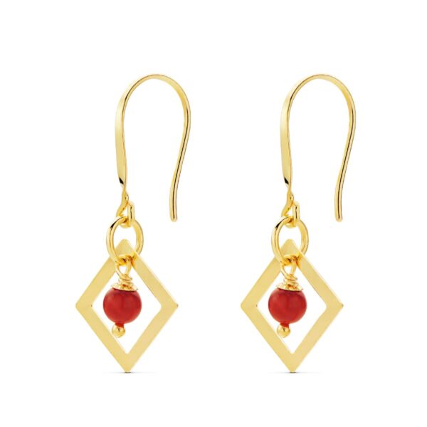 18K PENDIENTES CUADRADO CORAL O TURQUESA 30X14 MM CIERRE GANCHO - Imagen 2