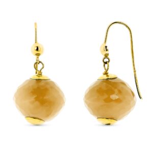 18K PENDIENTES ORO AMARILLO LARGOS PIEDRA COLOR AMARILLO 28X15 MM
