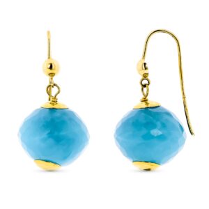 18K PENDIENTES ORO AMARILLO LARGOS PIEDRA COLOR AZUL 28X15 MM