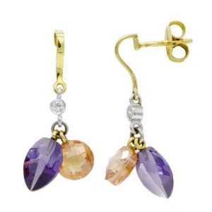 18K PENDIENTES ORO BICOLOR AMATISTA Y TOPACIO