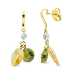 18K PENDIENTES ORO BICOLOR TOPACIO Y OLIVINA