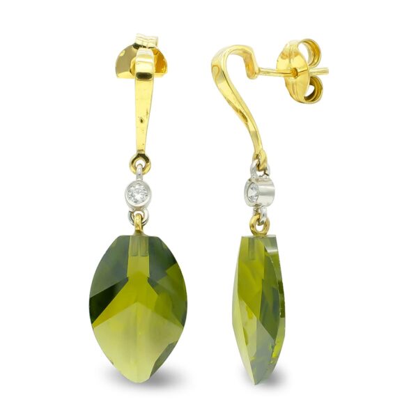 18K PENDIENTES ORO BICOLOR OLIVINA 18 MM CIRCONITA