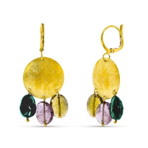 18K PENDIENTES ORO AMARILLO MOTIVO REDONDO Y PIEDRAS COLORES. 44X18 MM