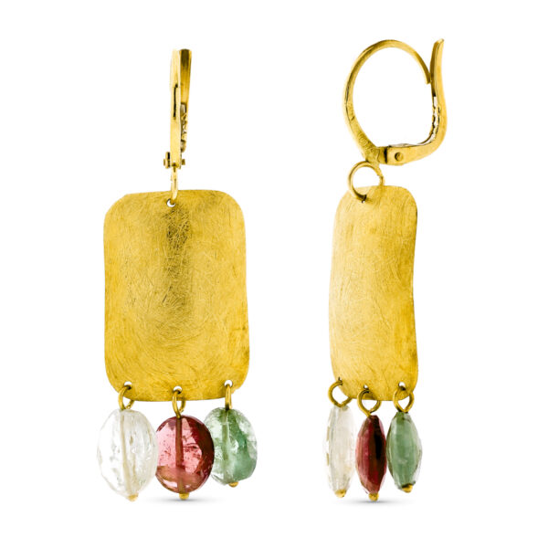 18K PENDIENTES ORO AMARILLO LARGOS PIEDRA COLOR