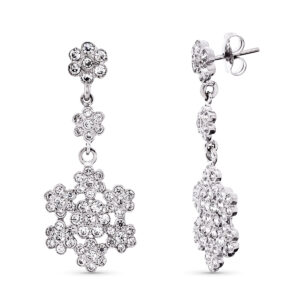 18K PENDIENTES ORO BLANCO CIRCONITAS FLORES 36X14 MM CIERRE PRESION
