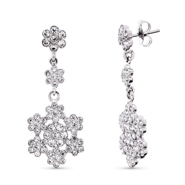 18K PENDIENTES ORO BLANCO CIRCONITAS FLORES 36X14 MM CIERRE PRESION