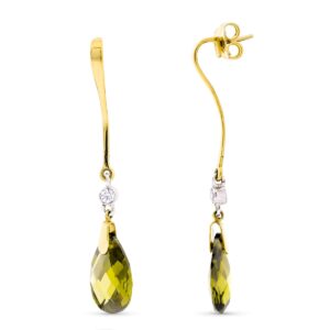 18K PENDIENTES ORO BICOLOR LARGOS OLIVINA 14X10 MM