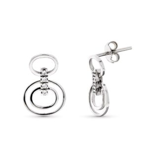 18K PENDIENTES ORO BLANCO LARGOS REDONDOS Y CIRCONITAS