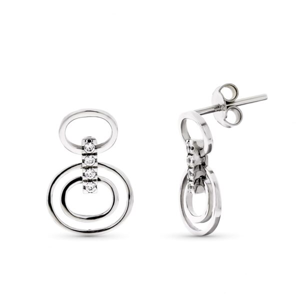 18K PENDIENTES ORO BLANCO LARGOS REDONDOS Y CIRCONITAS