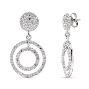 18K PENDIENTES ORO BLANCO LARGOS REDONDOS CON CIRCONITAS