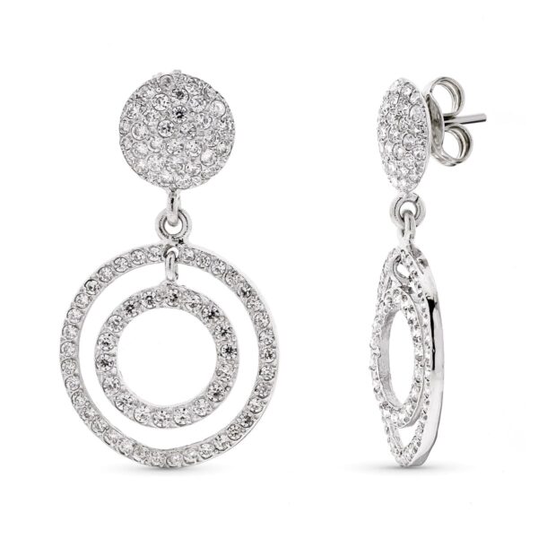 18K PENDIENTES ORO BLANCO LARGOS REDONDOS CON CIRCONITAS