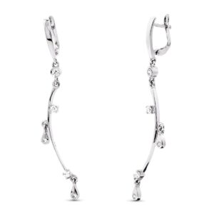 18K PENDIENTES ORO BLANCO LARGOS CIRCONITAS 57X8 MM