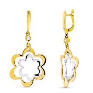 18K PENDIENTES ORO TRICOLOR LARGOS FLORES