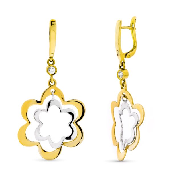 18K PENDIENTES ORO TRICOLOR LARGOS FLORES
