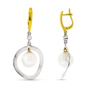 18K PENDIENTES LARGOS ORO BLANCO Y PERLA DE 10 MM