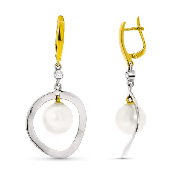 18K PENDIENTES LARGOS ORO BLANCO Y PERLA DE 10 MM