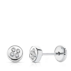 18K PENDIENTES ORO BLANCO CIRCONITAS 4 MM TUERCA