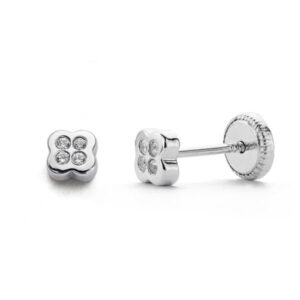 18K PENDIENTES CIRCONITAS ORO BLANCO 4 MM