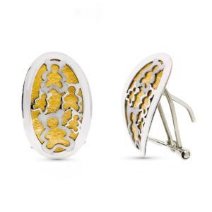 18K PENDIENTES ORO BICOLOR OSO MATE Y BRILLO