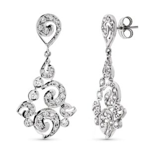 18K PENDIENTES ORO BLANCO LARGOS FILIGRANA