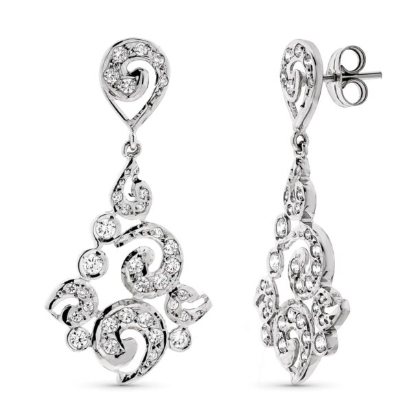 18K PENDIENTES ORO BLANCO LARGOS FILIGRANA