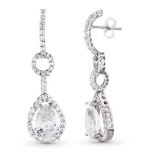 18K PENDIENTES ORO BLANCO LARGOS CIRCONITAS 41X11 MM
