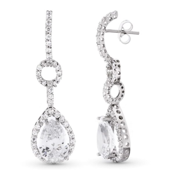 18K PENDIENTES ORO BLANCO LARGOS CIRCONITAS 41X11 MM