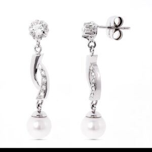 18K PENDIENTES ORO BLANCO Y PERLA CON GARRA DE CIRCONITA