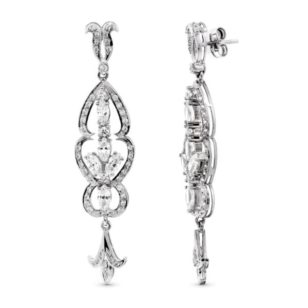 18K PENDIENTES ORO BLANCO LARGOS CON CIRCONITAS 59X14 MM CIERRE PRESION