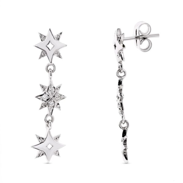 18K PENDIENTES ORO BLANCO ESTRELLAS Y CIRCONITAS 28X6 MM CIERRE PRESION