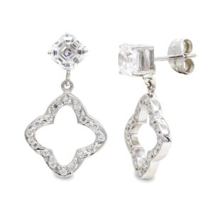18K PENDIENTES ORO BLANCO LARGOS CIRCONITAS 27X15 MM
