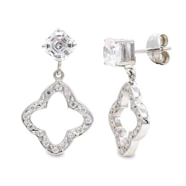 18K PENDIENTES ORO BLANCO LARGOS CIRCONITAS 27X15 MM