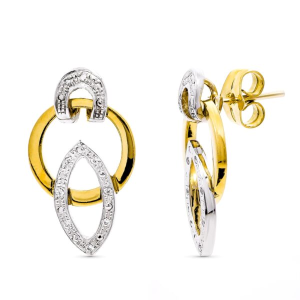 18K PENDIENTES ORO BICOLOR CIRCONITAS PRESION. 20X12 MM CIERRE PRESION