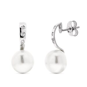 18K PENDIENTES ORO BLANCO PERLA BOTON Y CIRCONITAS