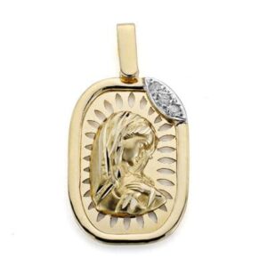18K MEDALLA ORO AMARILLO DIAMANTES TALLA BRILLANTE 0.054  QTS. 24X15 MM