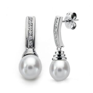 18K PENDIENTES ORO BLANCO PERLA 25X8 MM