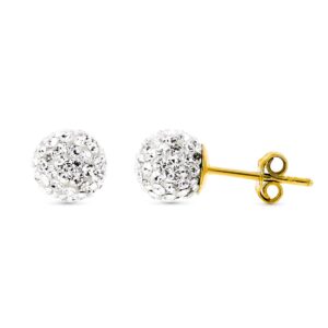 18K PENDIENTES ORO AMARILLO BOLA CIRCONITAS 7 MM CIERRE PRESION