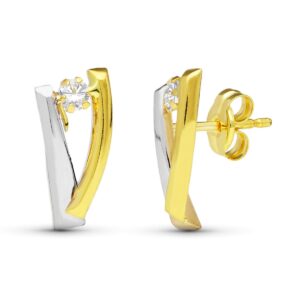 18K PENDIENTES BANDAS ORO BICOLOR 11X6 MM