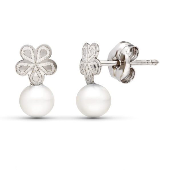 18K PENDIENTES ORO BLANCO PERLA 9X5 MM