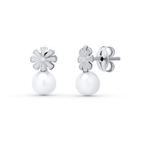 18K PENDIENTES ORO BLANCO PERLA. 9 X 5 MM.