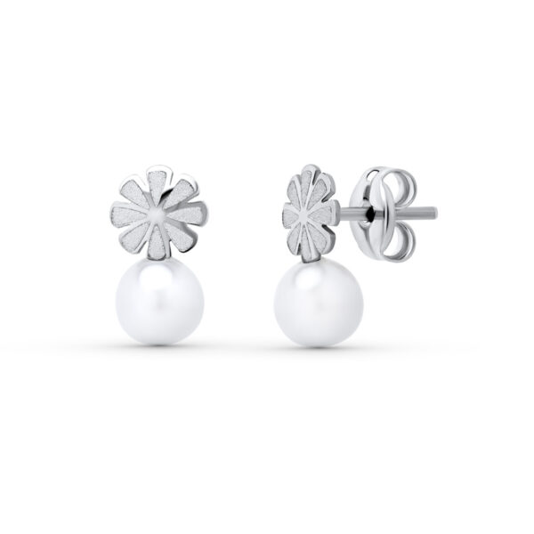 18K PENDIENTES ORO BLANCO PERLA. 9 X 5 MM.