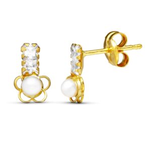 18K PENDIENTES ORO AMARILLO PERLA FLOR 8X5 MM