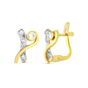 18K PENDIENTES ORO BICOLOR CIRCONITAS 10X6 MM. CIERRE CATALAN